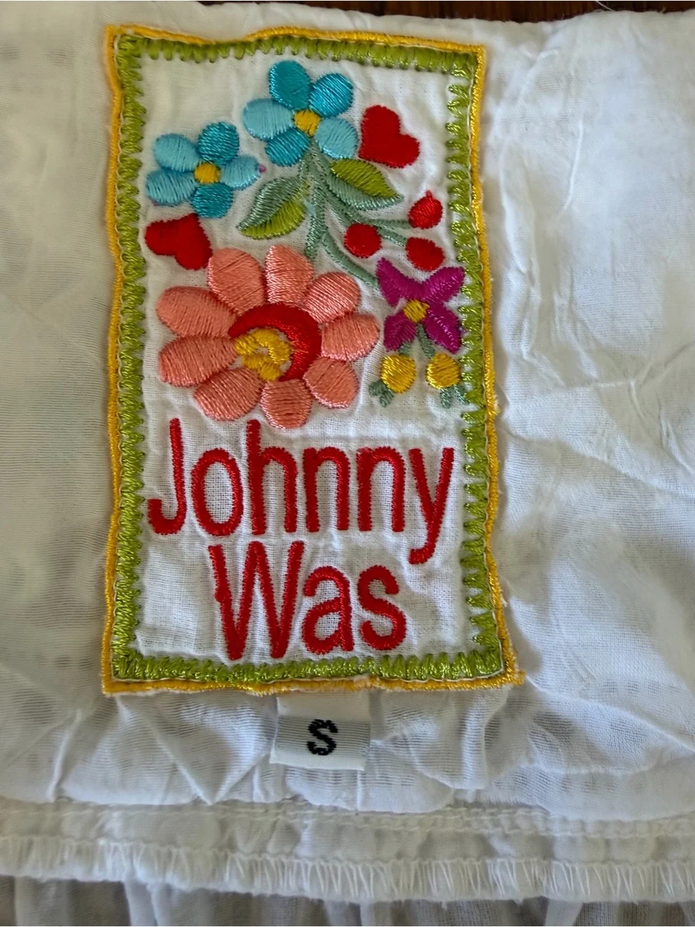 Johnny Was Bohemian White Square-Neck Embroidered Tunic Blouse S